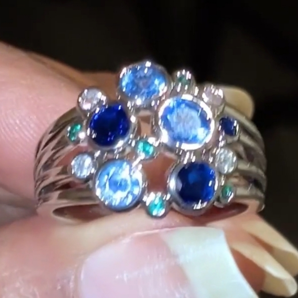 High Quality White Gold Silver Plated Cocktail Multi Gemstone Ring  Size 9 - Picture 10 of 16